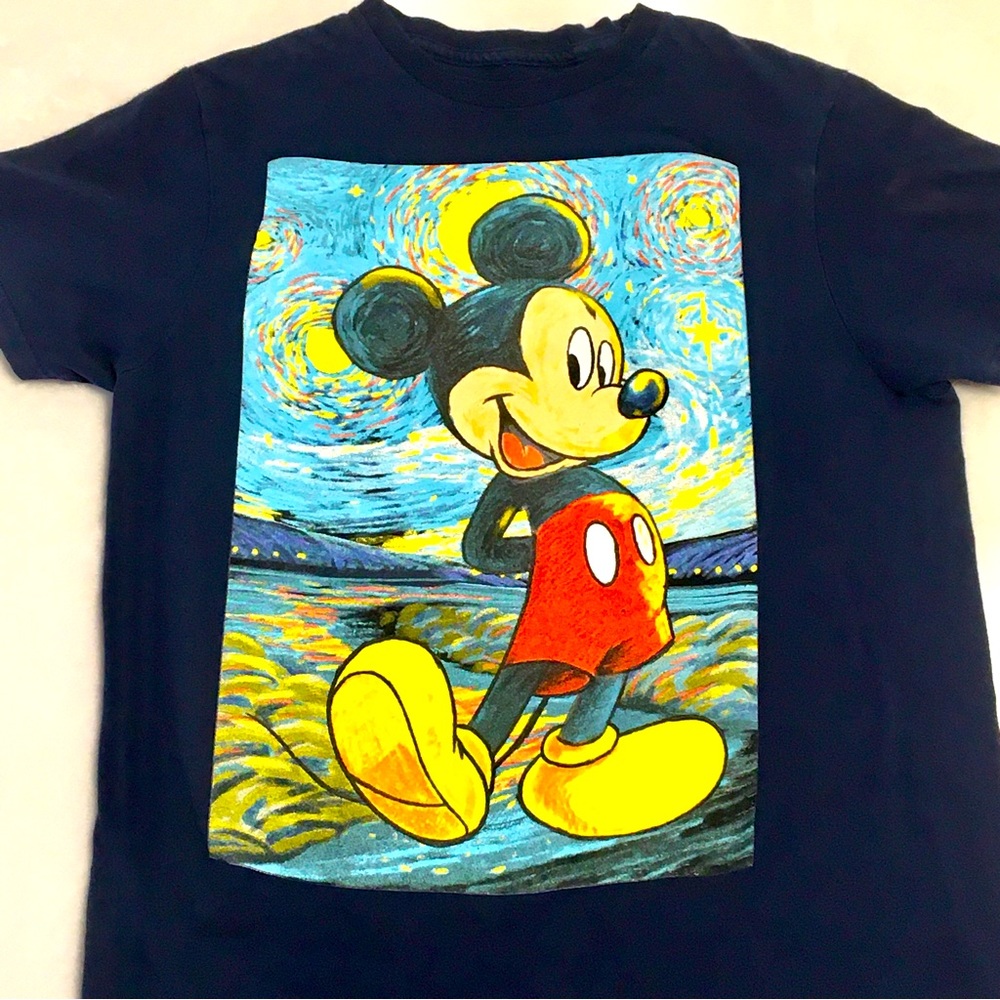 Disney Mickey Mouse Mens T Shirt Size Small Blue Starry Night Van Gogh